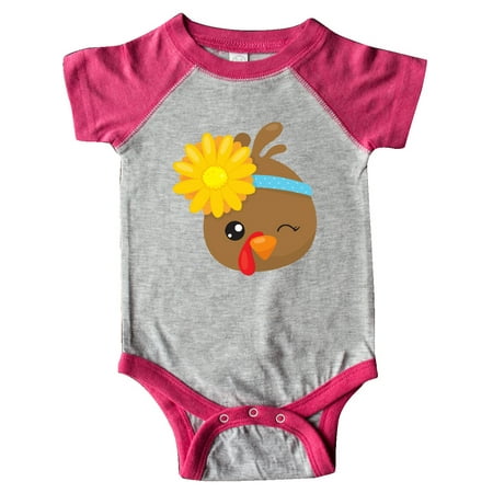 

Inktastic Thanksgiving Turkey Turkey With Sunflower Gift Baby Boy or Baby Girl Bodysuit