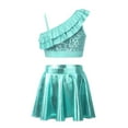 thumbnail image 2 of YONGHS Girls Jazz Hip Hop Performance Costumes Crop Tops with Pleated Skirt Modern Dance Outfits Lake Green 10, 2 of 7