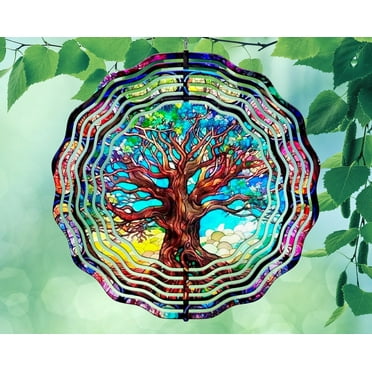 10 Inch Colorful Family Tree of Life Hanging Wind Spinner Yard Decor Aluminum Sublimated Garden Art Indoor Outdoor 3D Kinetic …