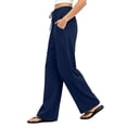 thumbnail image 4 of Maplenight Wide Leg Pants for Women Cotton Elastic Waisted Flowy Casual Trousers with Pockets Drawstring Loose Fit Palazzo Pants for Beach​, 4 of 5