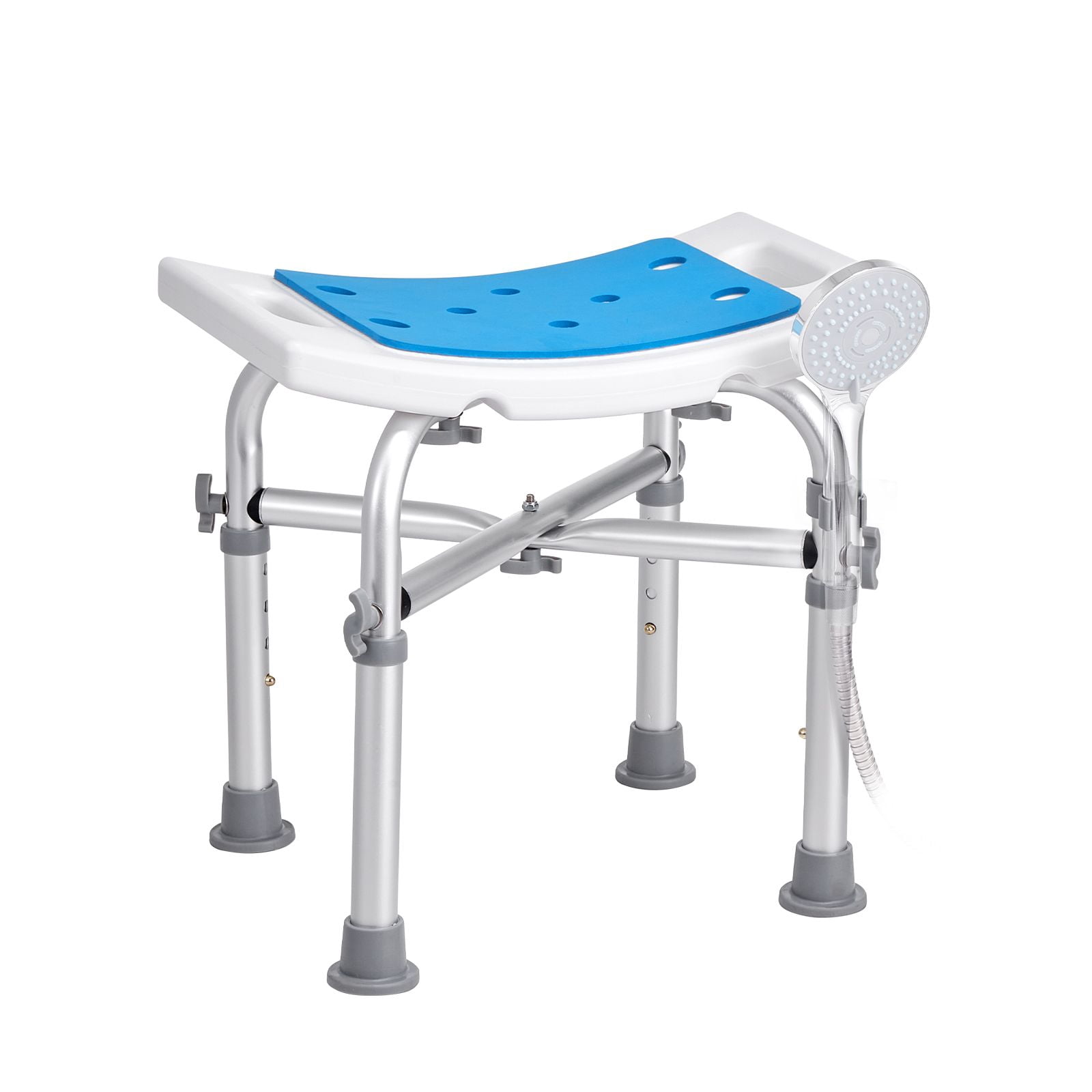 Shower Stool with Adjustable Height, 500 lbs Capacity, PE + Aluminum Alloy, 4 Non-Slip Pads, Tool-Free Assembly, for Seniors, Disabled, Pregnant Women & Post-Surgery Patients