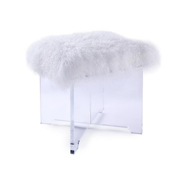Pasargad RE-PA001 Collection Pouf de Fourrure Mongolienne - Blanc