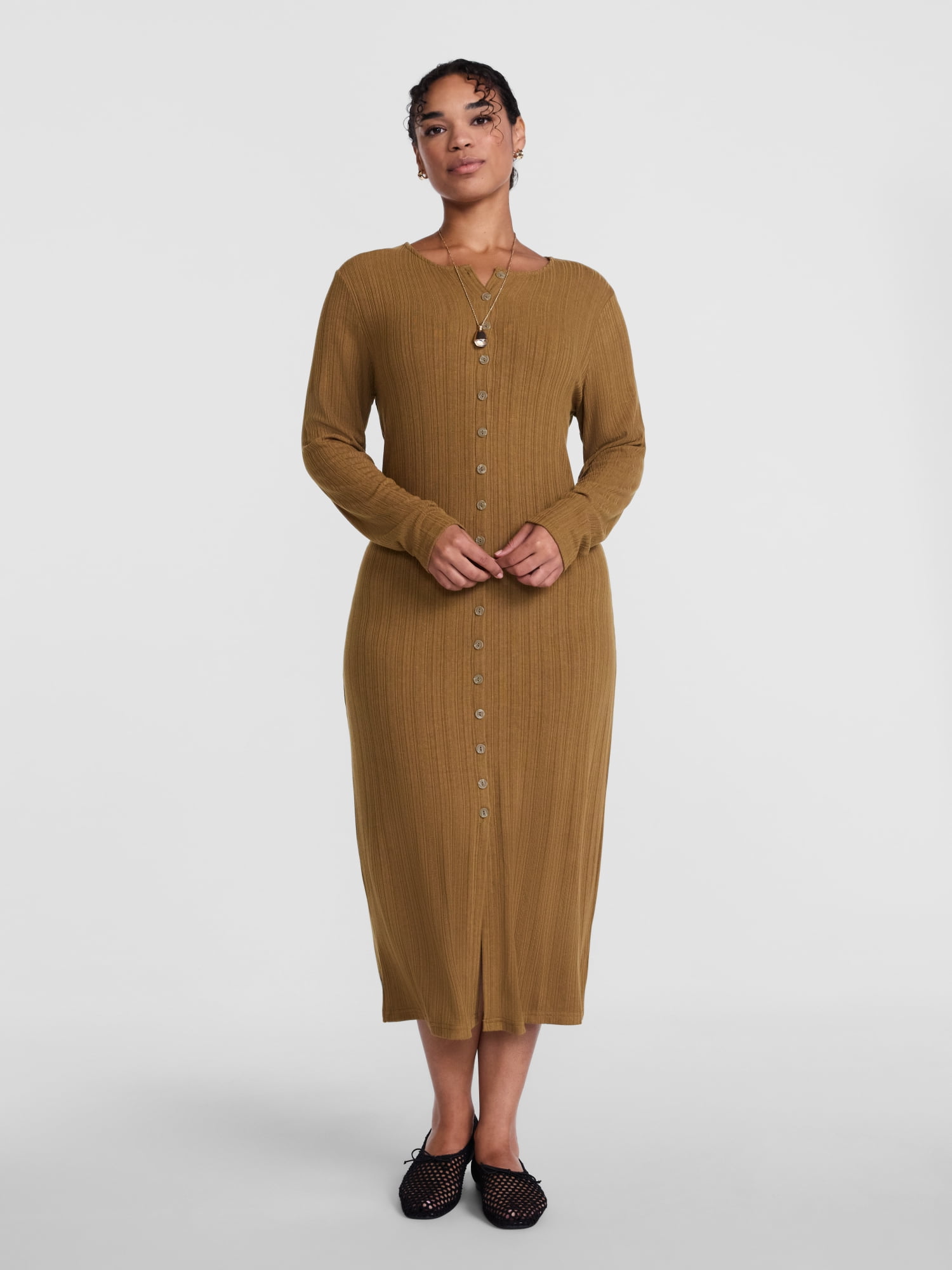 Scenario Women's Cardigan Midi Dress with Long Sleeves, Sizes XS-XXXL
