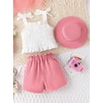 thumbnail image 3 of Bagilaanoe 3pcs Toddler Baby Girls Shorts Set Sleeveless Cami Tops + Shorts + Cap 12M 18M 24M 3T 4T 5T Kids Casual Summer Clothes, 3 of 9
