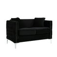 thumbnail image 4 of Zion 2 Piece Sofa and Loveseat Set, Deep Button Tufted, Jet Black Velvet- Saltoro Sherpi, 4 of 5