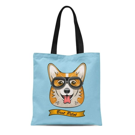 ASHLEIGH Canvas Bag Resuable Tote Grocery Shopping Bags Cute Pilot Corgi Dog Face Traveler Retro Aviator Glasses Best Tote