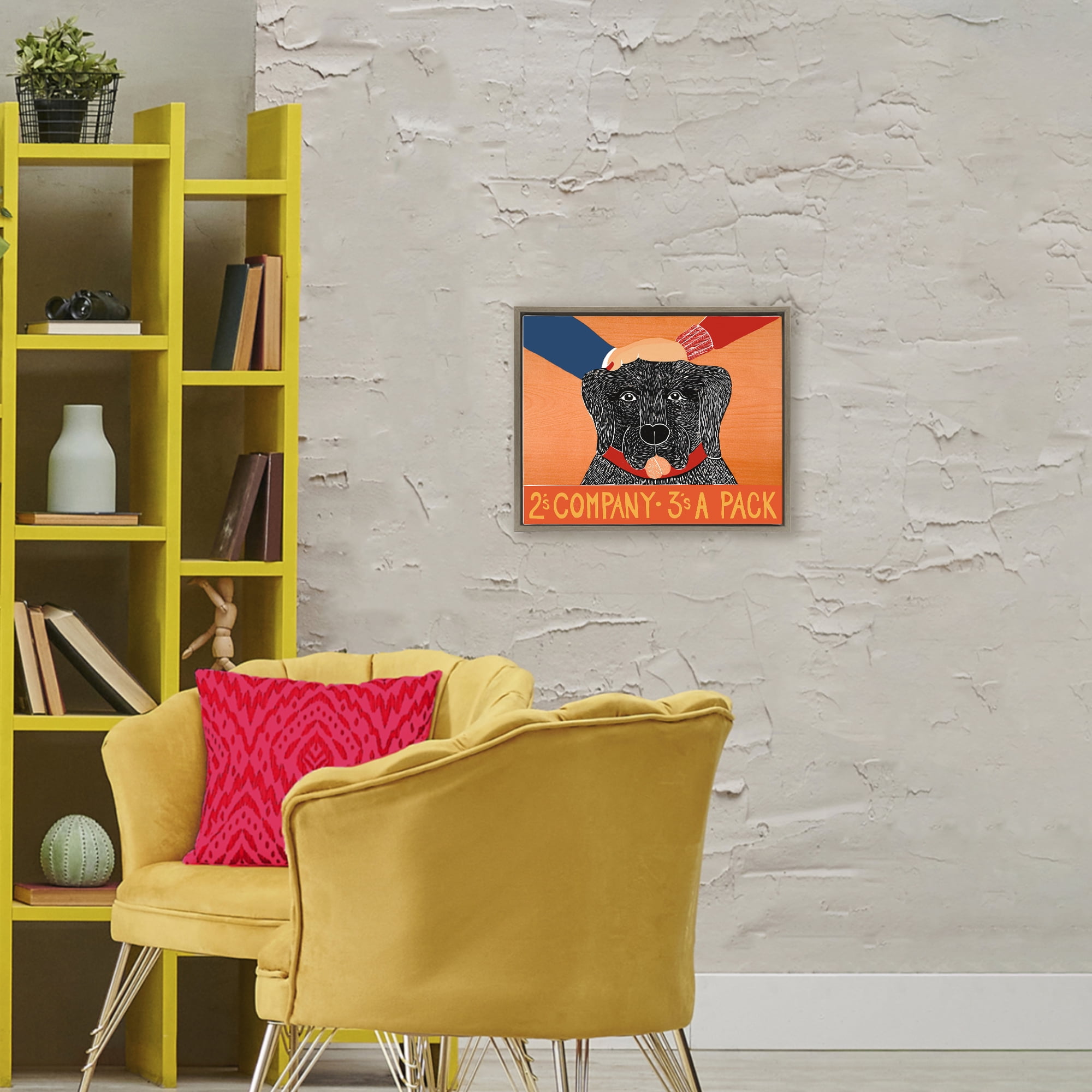 2's Company Dog Brown Framed Floater Canvas Wall Art, design by Stephen Huneck