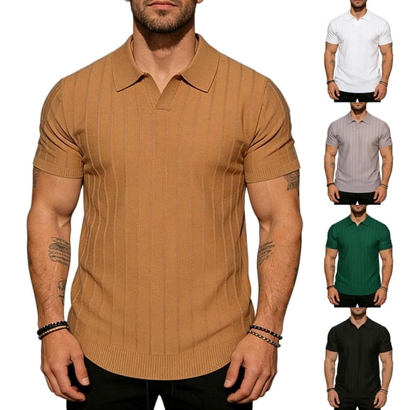 Men's Old Money Style Ribbed Knit Polo Sweater, Breathable Textured Shirt , Short Sleeve Casual Knitwear for Summer Casual and Daily Wear, Sizes S-2XL White
