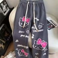 thumbnail image 5 of Sanrio Japanese Hello Kitty Graffiti Sweatpants Cute Wide Leg Pants Women Y2k Pants Streetwear Women 2024 Summer Korean Fashion, 5 of 15