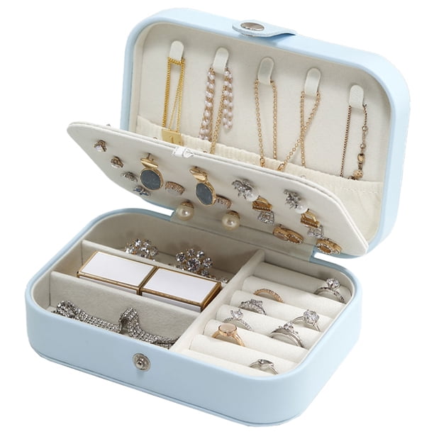 Ficarrico - Joyero de viaje, organizador de joyas pequeño de piel sintética para mujeres y niñas, miniestuche de viaje portátil, cajas de almacenamiento para pendientes, anillos, collares y pulseras