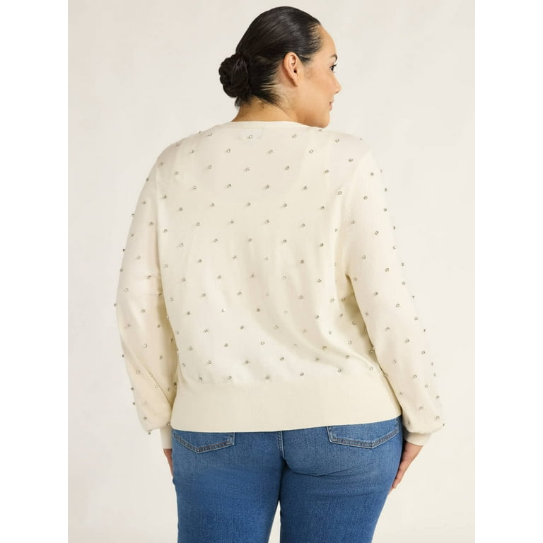 Scoop Women's Rhinestone Cardigan Sweater, Lightweight Scoop Women's Rhinestone Cardigan Sweater, Lightweight