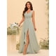 thumbnail image 4 of Vestido de dama de honor ROSETOO plisado largo de gasa con cuello en V y abertura, 4 of 7