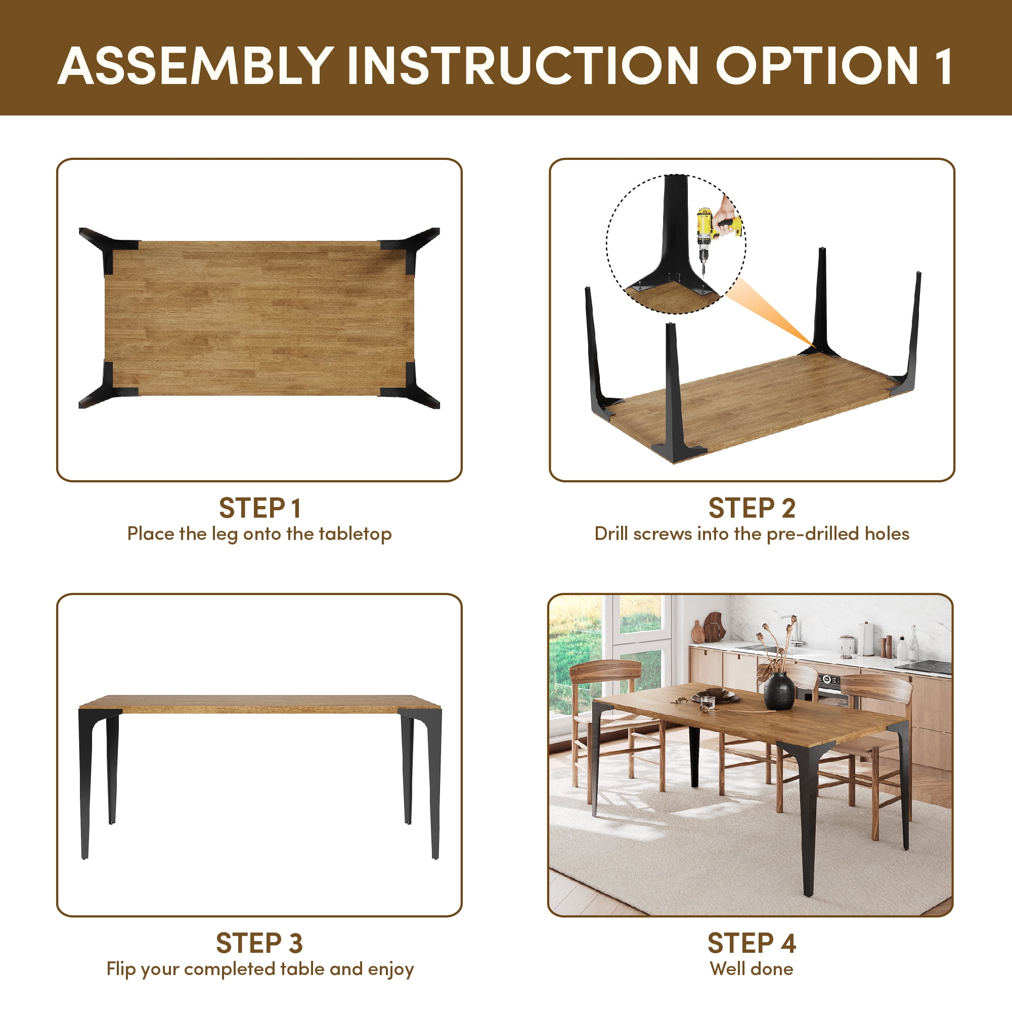 AllForWood Spade Dining Table Leg Modern and Minimalist Metal Legs for DIY Table Projects (Set of 4).