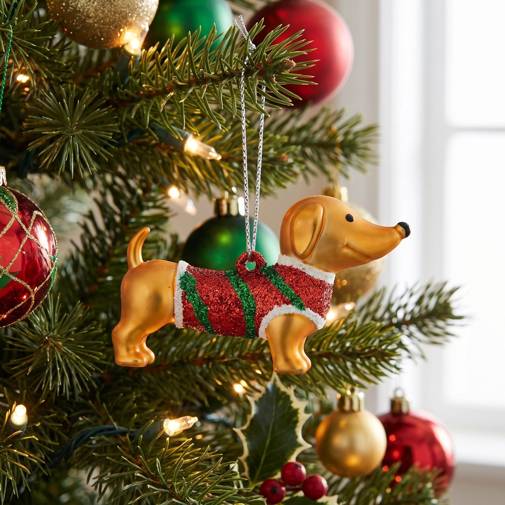 3-Count Gold/Red/Green Dachshund Dog Mini Christmas Ornaments, 1.5", by Holiday Time