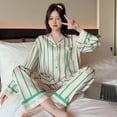 thumbnail image 3 of Conjunto de pijamas de seda fina para mujer, ropa de dormir de manga larga, pantalones sueltos para el hogar, conjunto de 2 piezas con botones, Otoño, 2023, 3 of 4