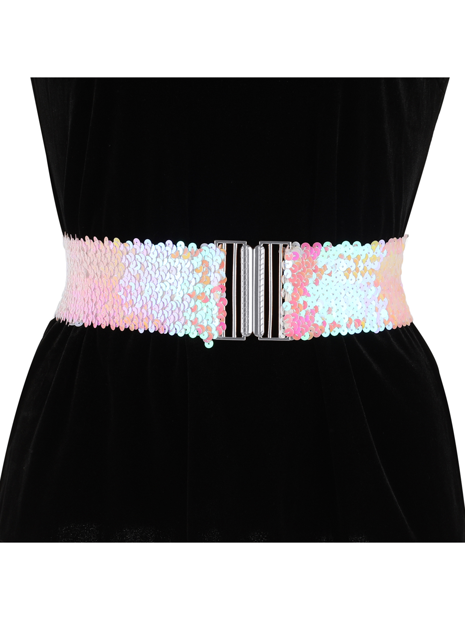1155 Womens Glitter Wide Waist Belts Interlock Buckles Sequins Decor INSPIRE CHIC Women main image 2