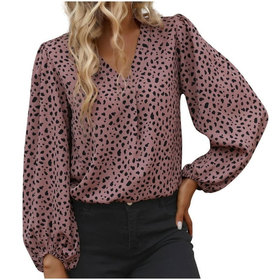 LEAVINGSUO Long Sleeve Shirts for Women, Fall Womens Tops Fashion Women Casual Printing V-Neck Long Sleeve Loose T-Shirt Blouse Pullover Tops