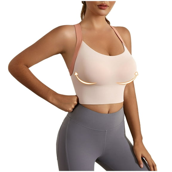 XFLWAM Sports Bras for Women High Impact Sports Bras for Women Criss-Cross Back Longline Sports Bra Strappy Padded Sports Bra Beige XL