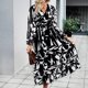 thumbnail image 4 of Vestido Vestido elegante estampado Estilo casual Vestido largo plisado de mujer Traje diario de gasa Ygjytge Negro T M para Mujer, 4 of 7
