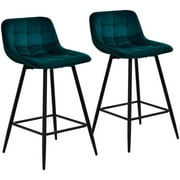 26" Bar Chairs Set of 2 with Back Counter Height Bar Stools Dining Furniture Bar Chair Green