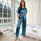 thumbnail image 2 of Gibobby Pijamas mujer invierno Conjunto de pijama sedoso de satén para mujer, camisa de manga corta con pantalón de pijama largo, ropa descanso PJ(Azul,G), 2 of 3