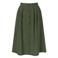 thumbnail image 3 of TTUHYWXI Midi Skirts for Womens High Elastic Waist Pleated A Line Midi Skirt Casual Button Front Flared Skirts with Pockets (Army Green, M), 3 of 3
