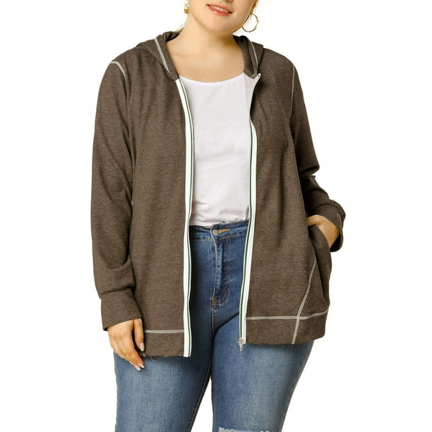 Download Unique Bargains - Women's Plus Size Fleece Jacket Zip ...