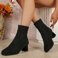 thumbnail image 2 of Dakaela Women's Sock Boots Suede Chunky Mid Heel Ankle Booties Square Toe Fall Winter Slip on Dress Pumps Shoes Black 8.5, 2 of 8