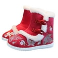 thumbnail image 5 of Wxirdiow Kids Snow Boot Kids Traditional Chinese Style Winter Boots Handmade Embroidered Cotton Shoes with Plush Lining Warm for Toddler/Little/Big Kids Red Size,2, 5 of 5