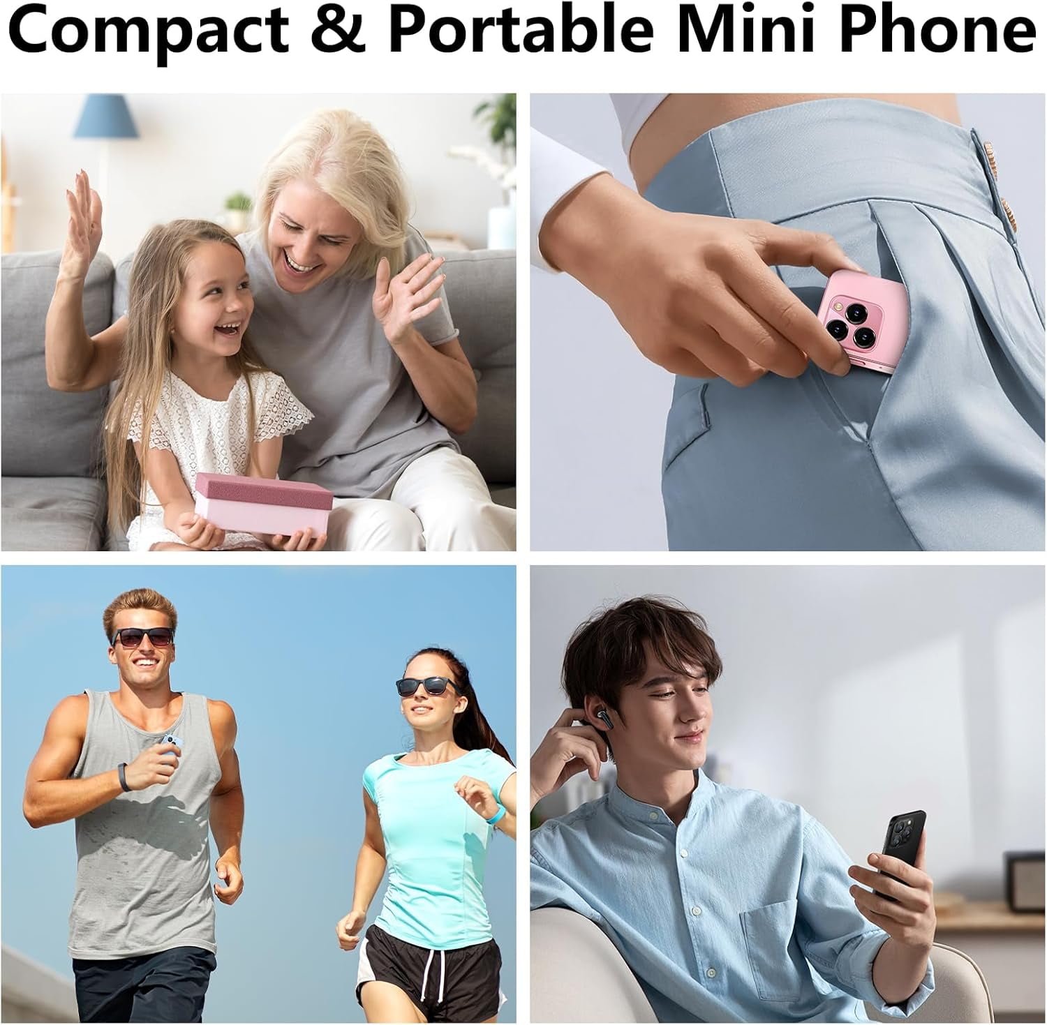 Mini Phone 3G Unlocked Small Smartphone with 2GB+16GB, 3.0" HD Touch Screen,Dual SIM, Pocket Cellphone, Best Gift for Kids, Mini Phone for Kids - Pink