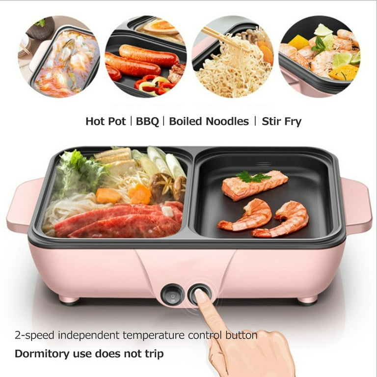 Electric Grill Pan 2 Speed Household Multifunctional Small 2L Hot Pot  Barbecue One Pot 1200W High Power Dormitory Barbecue Machine 