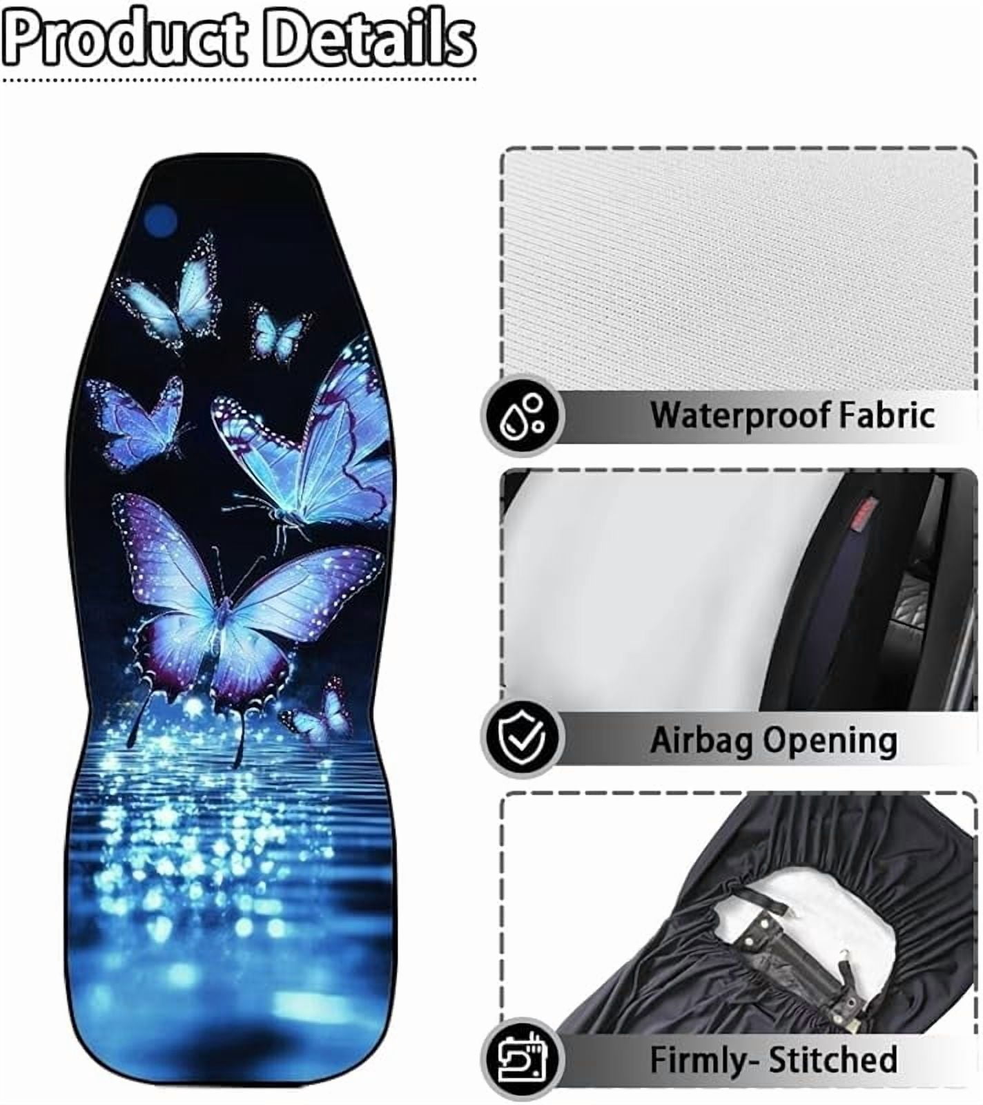 Blue Butterfly Shine Car Front Seat Cover Set Decorative Bucket Seat Covers Pack of 2 Waterproof Saddle Blanket Cushion Cover for SUV Sedan Trucks Vans