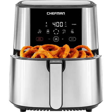 Chefman TurboFry 6-Quart Digital Air Fryer with Touch Controls and 4 Cooking Functions – Stainless Steel, New