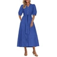 thumbnail image 1 of Vestido midi PRETTYGARDEN 2025 con cuello en V y manga corta con bolsillos, 1 of 9