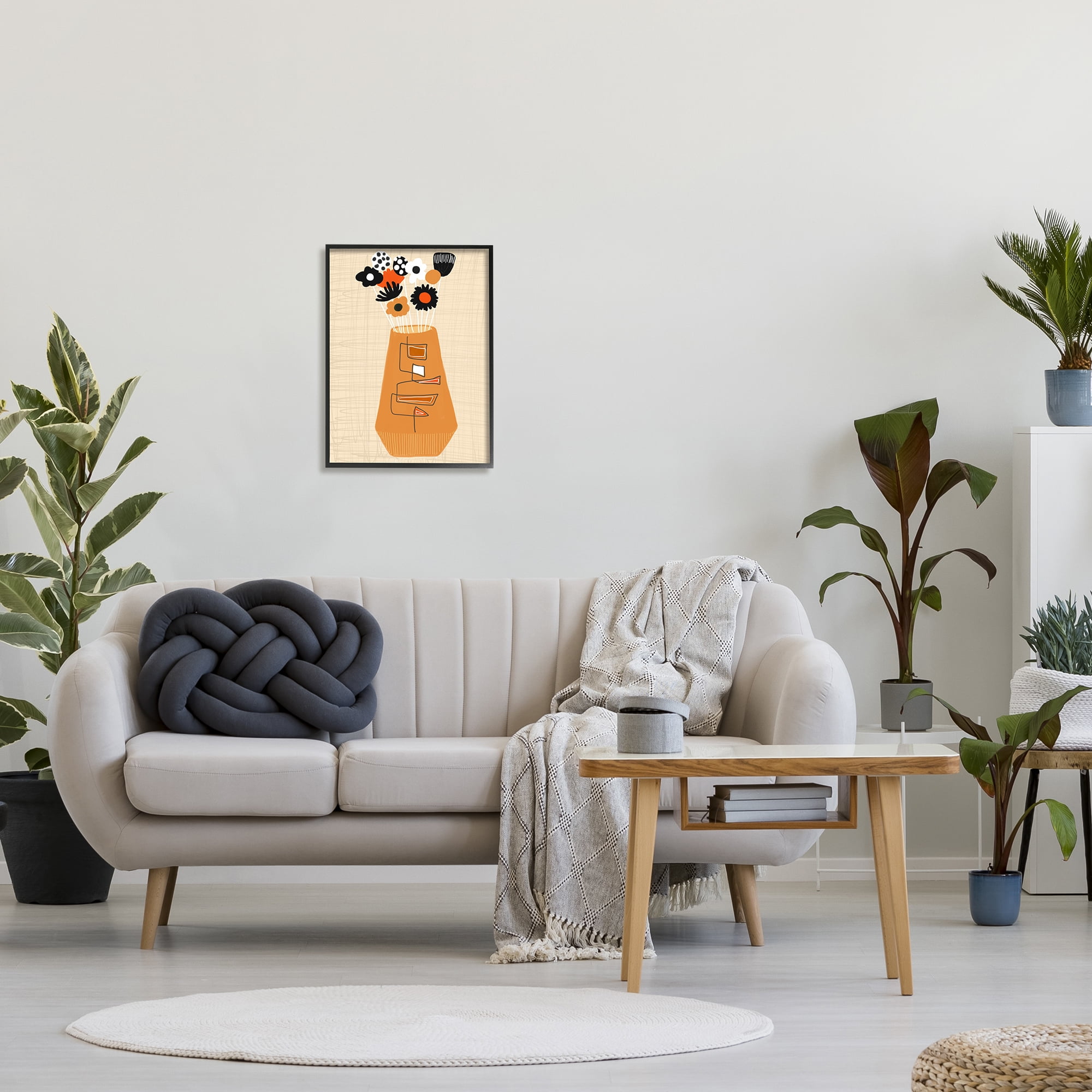 Stupell Industries Boho Orange Flower Vase Botanical & Floral Painting Black Framed Art Print Wall Art, 16 x 20