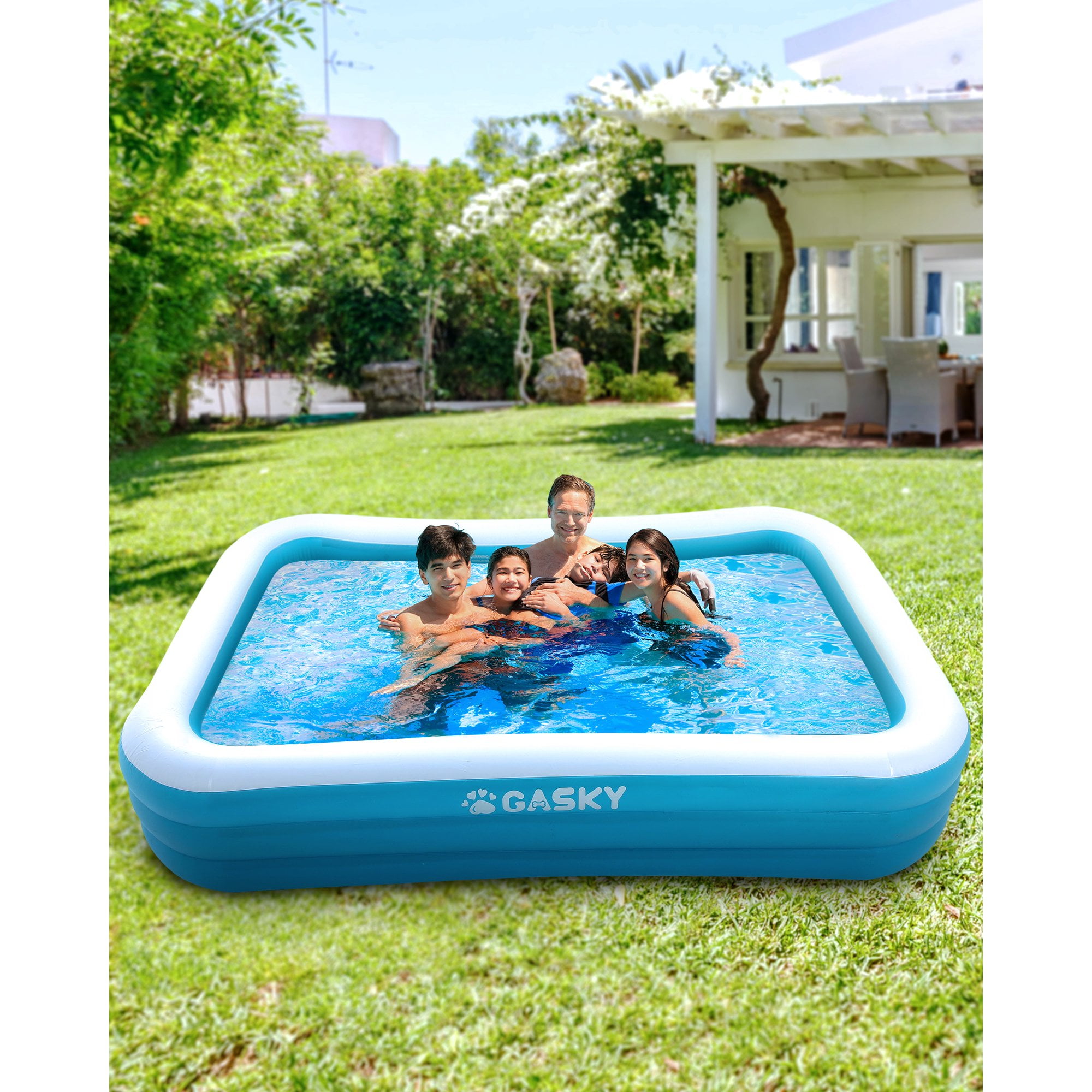Gasky Inflatable Swimming Pool Full-Sized Blow up Water Pool 120''*72''*22'' for Baby Kids Adults Family Outdoor Backyard Summer Water Party