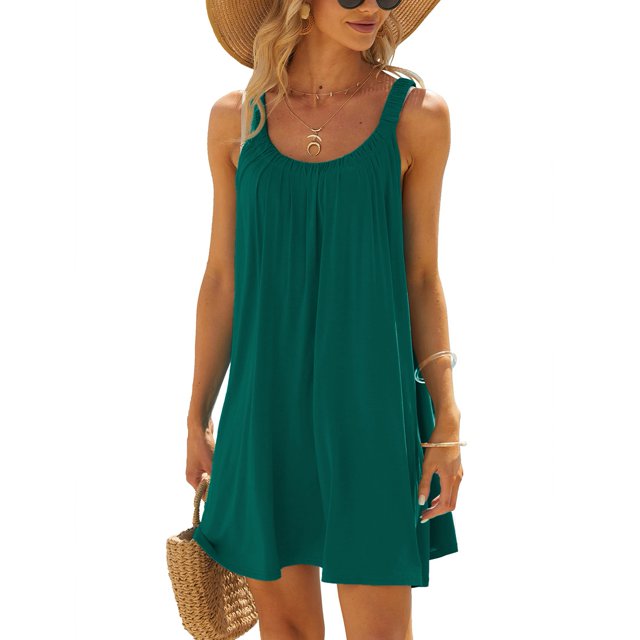 Vestido de verano para mujer Ticfox talla grande sin mangas elegante holgado túnica de playa verde M