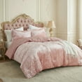 thumbnail image 3 of Regency Heights Full/Queen Blush Velvet Comforter Set, Luxury 3-Piece All-Season Bedding, Bed Set with Shams, 3 of 8