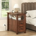 thumbnail image 3 of VVFLU Farmhouse End Table with Charging Station, Cherry Nightstand Narrow, Skinny Slim Small, Bedroom, 3 of 9