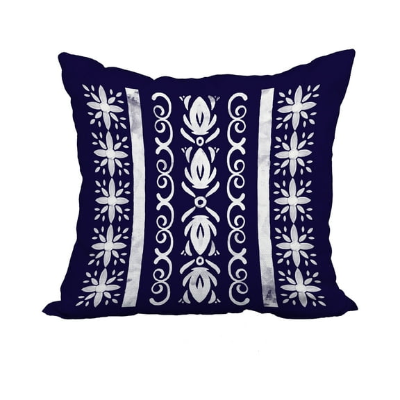 18 x 18 Inch Cuban Tile 2 Navy Blue Geometric Print Decorative Polyester Throw Pillow with Linen Texture