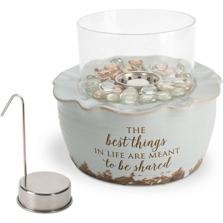 Pavilion - The Best Things in Life are Meant to be Shared Ceramic Fire Pot with Glass Shade, Beads &
