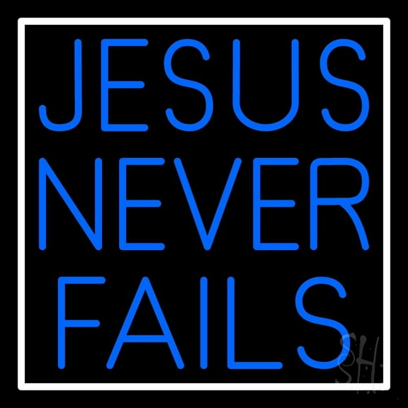 Jesus Never Fails LED Neon Sign 24" Tall x 24" Wide - inches Black Square Cut Acrylic Backing, with Dimmer - Premium built indoor Sign for Home décor, Event, Religious place, Store interior, Office.