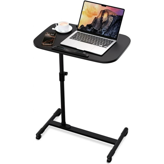 Adjustable Overbed Table – Mobile Laptop Desk with Wheels, Rolling Portable Workstation for Home, Office & School (Black Frame)