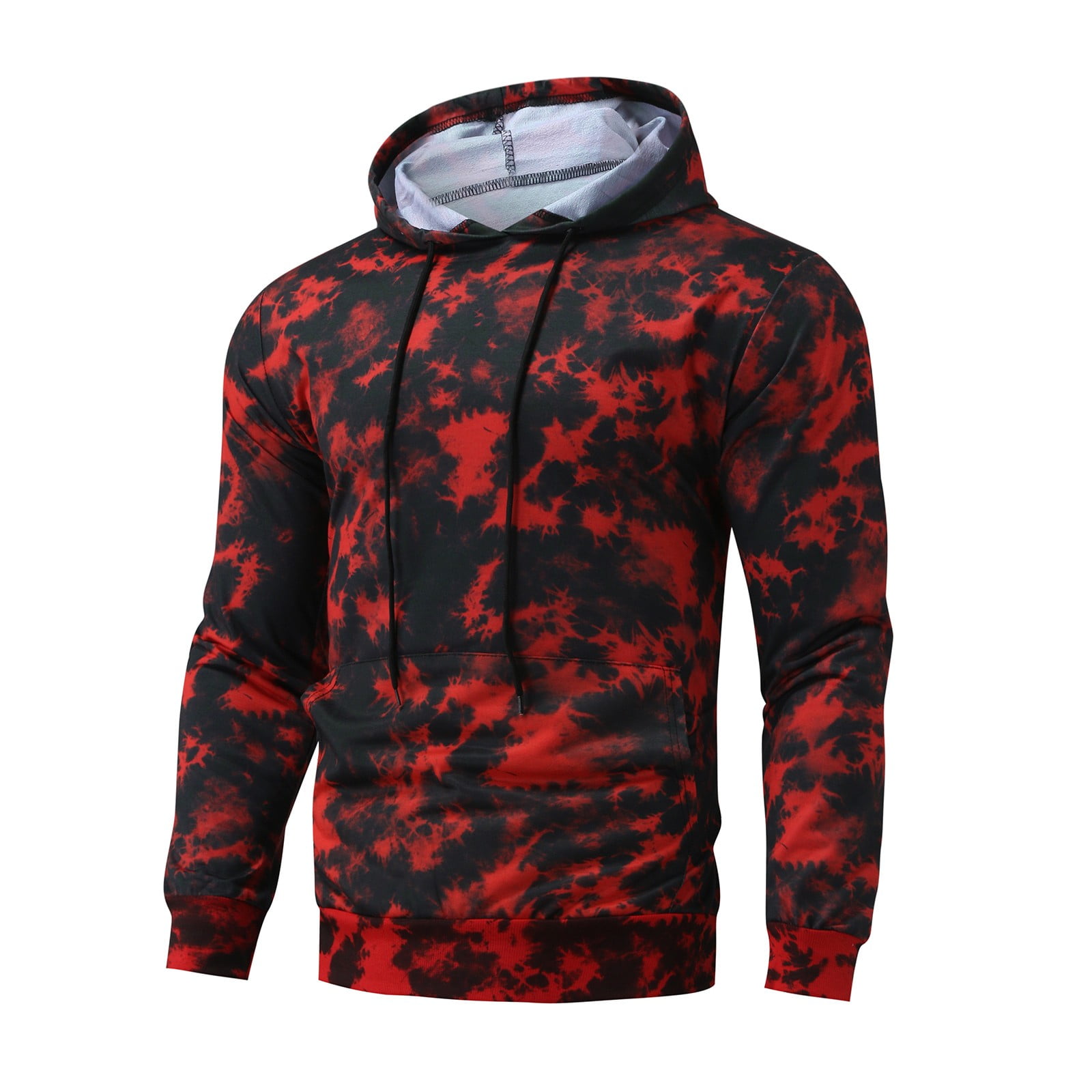 Lisingtool hoodies for men Mens Casual Color Block Tie-Dye Pullover Hooded Sweatshirt With Pocket Red