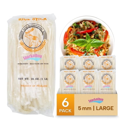 Snackathon Pad Thai Style Rice Stick Noodles, 5 mm Width, 16 oz (Pack of 6)