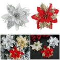 Aqzb 10Pcs/Set Christmas Artificial Flower Glitter Leaves Red, Golden