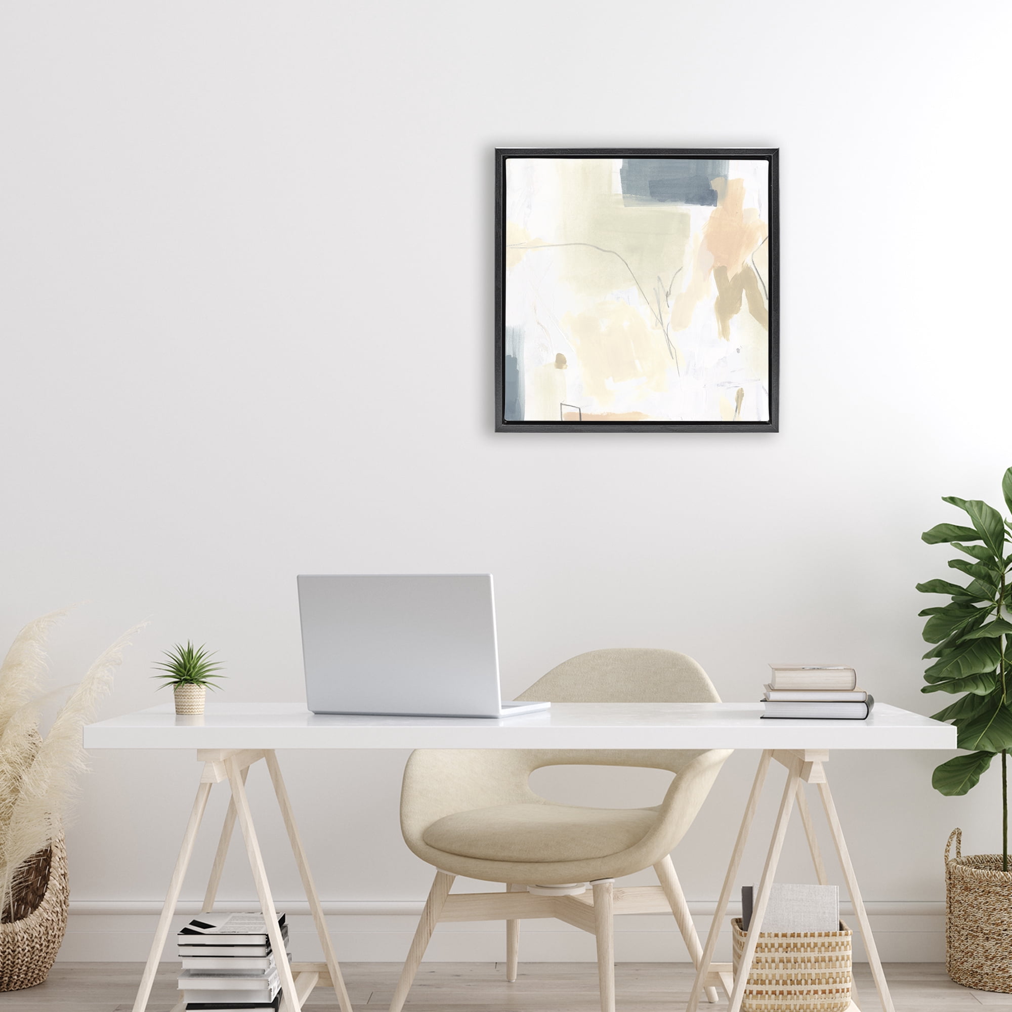 Stupell Industries Plaster Line Abstract Black Framed Floater Canvas Wall Art, design by June Erica Vess