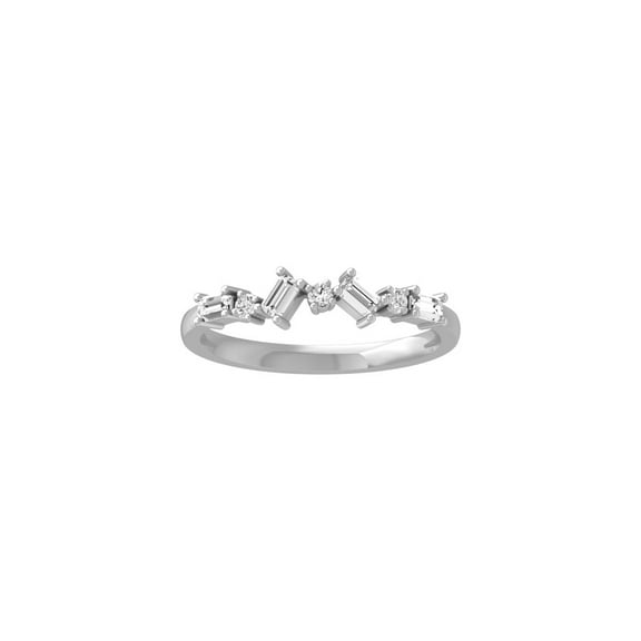 Araiya Fine Jewelry 10K White Gold Baguette and Round-shape Lab Grown Diamond Fashion Promise Anniversary Ring (1/4 Cttw, D-F Color, VS1 Clarity) Size 5.5