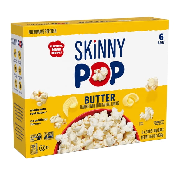SKINNYPOP Butter Microwave Popcorn Snack, 2.8 oz Bag (6 Count)