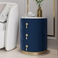 thumbnail image 5 of homary Blue Velvet Nightstand with Storage, Round Bedside Table with 3 Drawers, Stone Top Night Table for Bedroom, End Tables for Living Room, 5 of 9